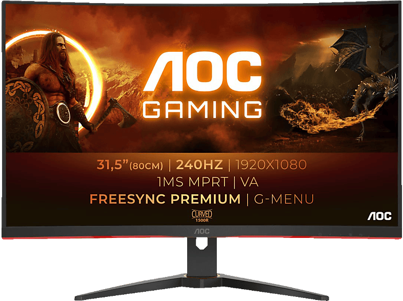 AOC C32G2ZE 32 Zoll Full-HD Gaming Monitor mit Low-Input Lag, G-menu, 6 Games mode, 240 Hz, 1 ms und AMD FreeSync Premium (1 Reaktionszeit, Hz)