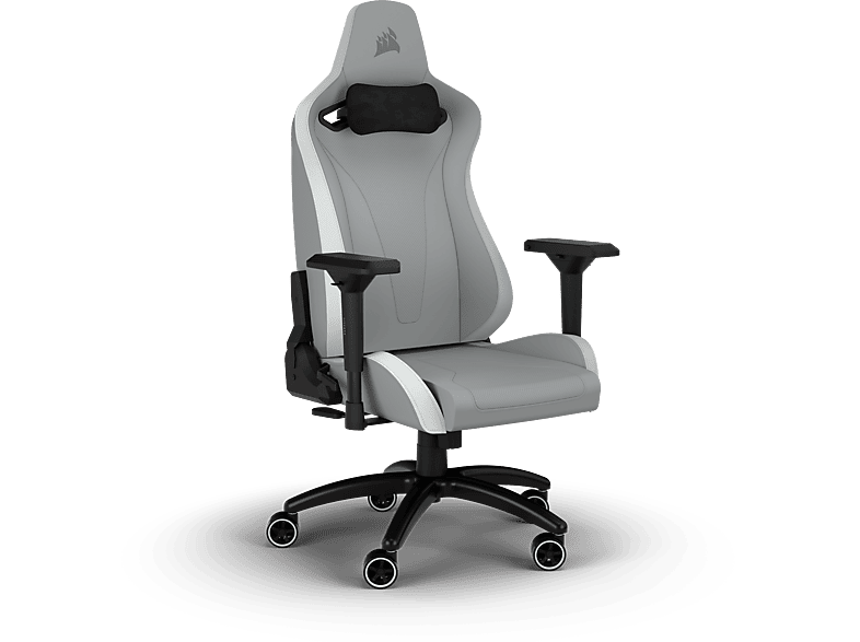 CORSAIR TC200 Gaming-Stuhl aus Kunstleder – Standard Fit, Hellgrau/Weiß Gaming Stuhl,