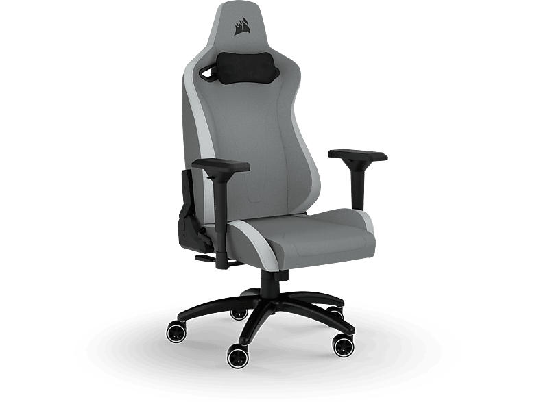 CORSAIR TC200 Gaming-Stuhl mit Stoffbezug – Standard Fit, Hellgrau / Weiß Gaming Stuhl, Hellgrau/Weiß